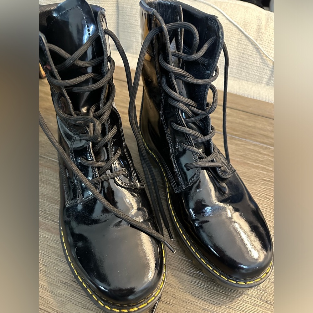 Woman’s Black Patent Leather Laced Boots - Size 40